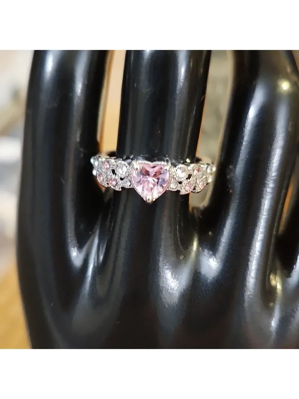Silver Plated Heart Shaped Stone Ring